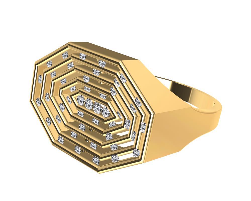 For Sale:  18 Karat Yellow Gold Diamonds Octagonal Sculpture Ring 3