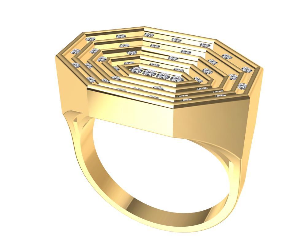 En vente :  Bague sculpture octogonale en or jaune 18 carats et diamants 4