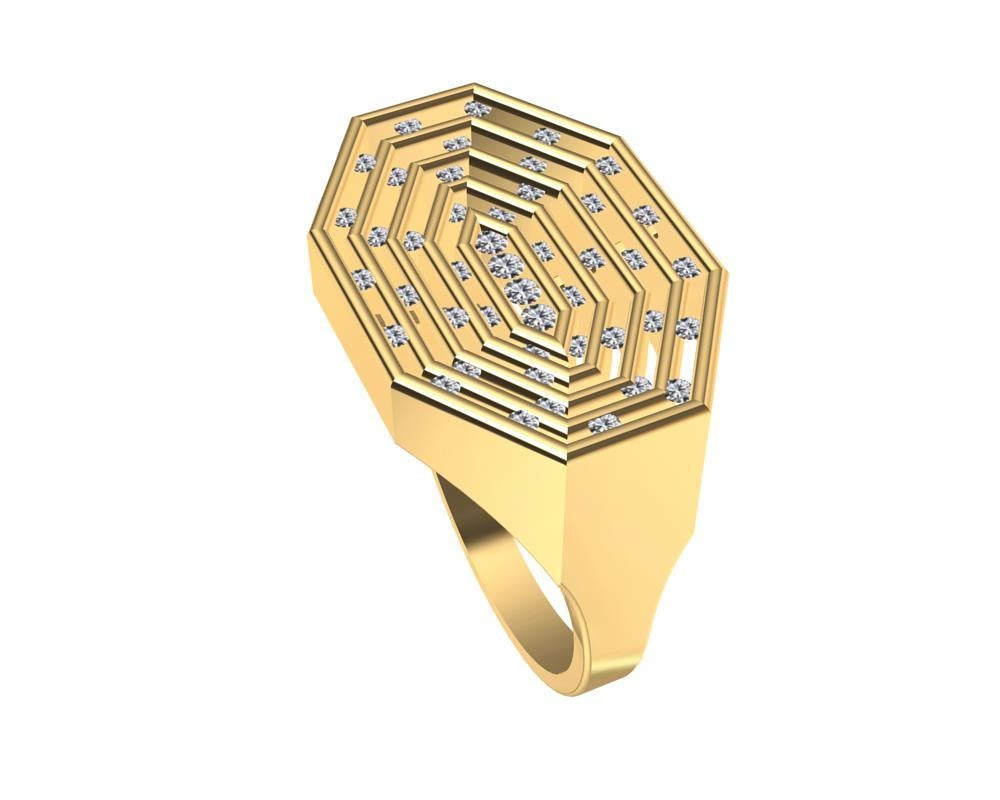 For Sale:  18 Karat Yellow Gold Diamonds Octagonal Sculpture Ring 6