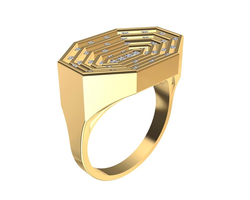 For Sale:  18 Karat Yellow Gold Diamonds Octagonal Sculpture Ring 7