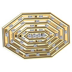 18 Karat Yellow Gold Diamonds Octagonal Sculpture Ring