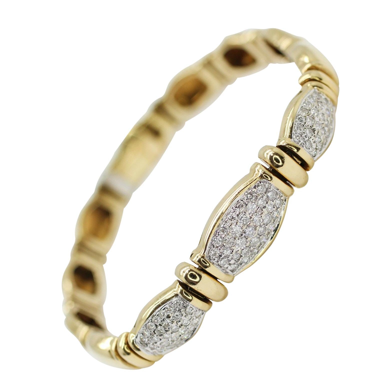 18 Karat Yellow Gold Diamonds Pave Bracelet, Containing 1.50 Carat