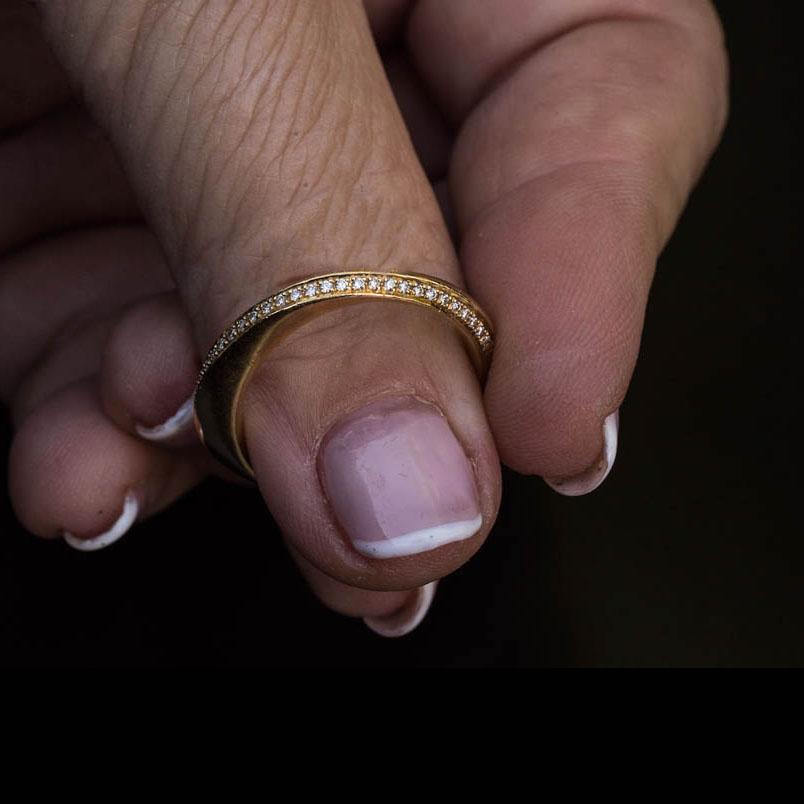 Women's 18 Karat Yellow Gold Diamond Pave Delicate Ring