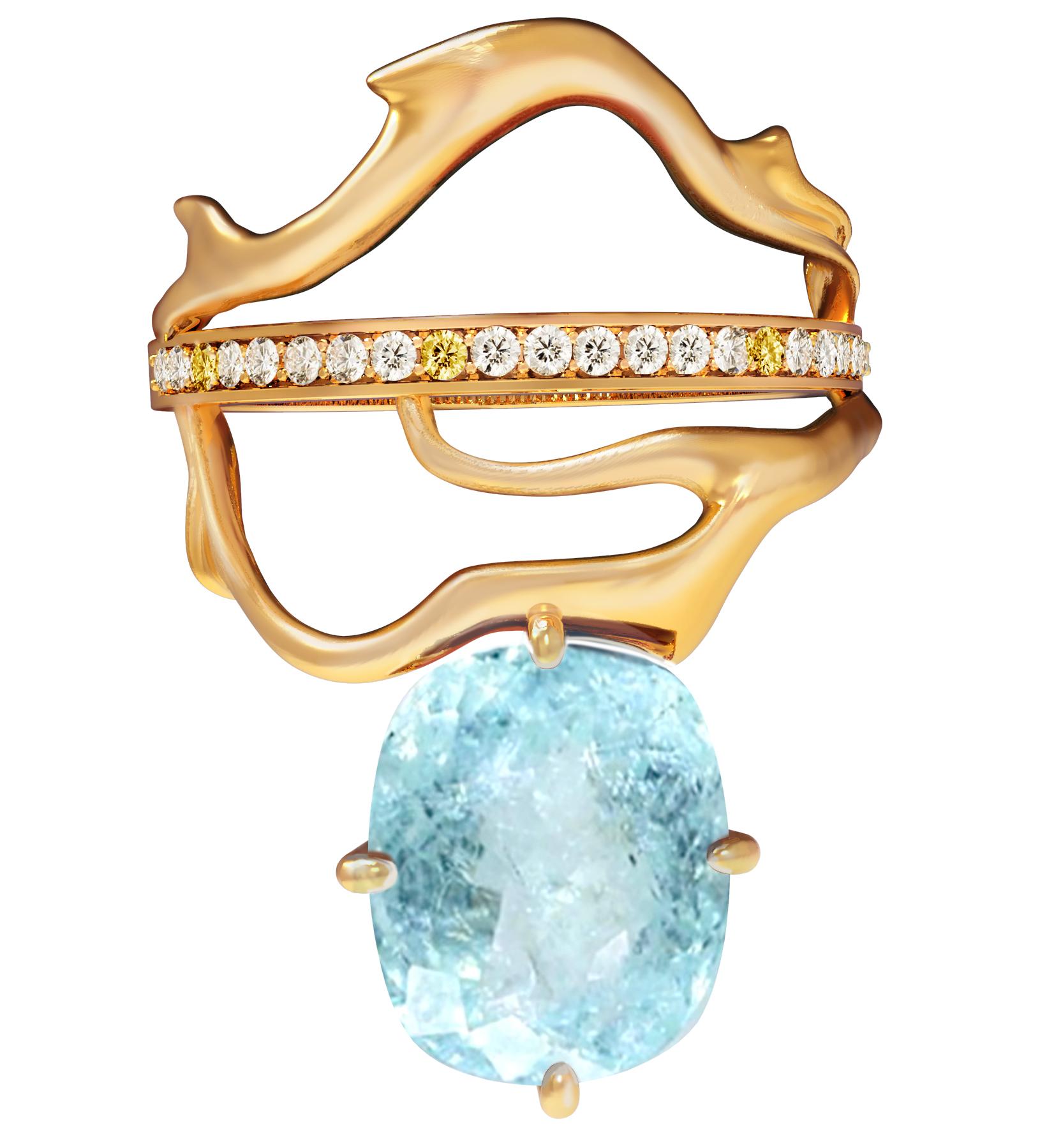 18 Karat Yellow Gold Diamonds Ring with Copper Bearing Paraiba Tourmaline For Sale 5