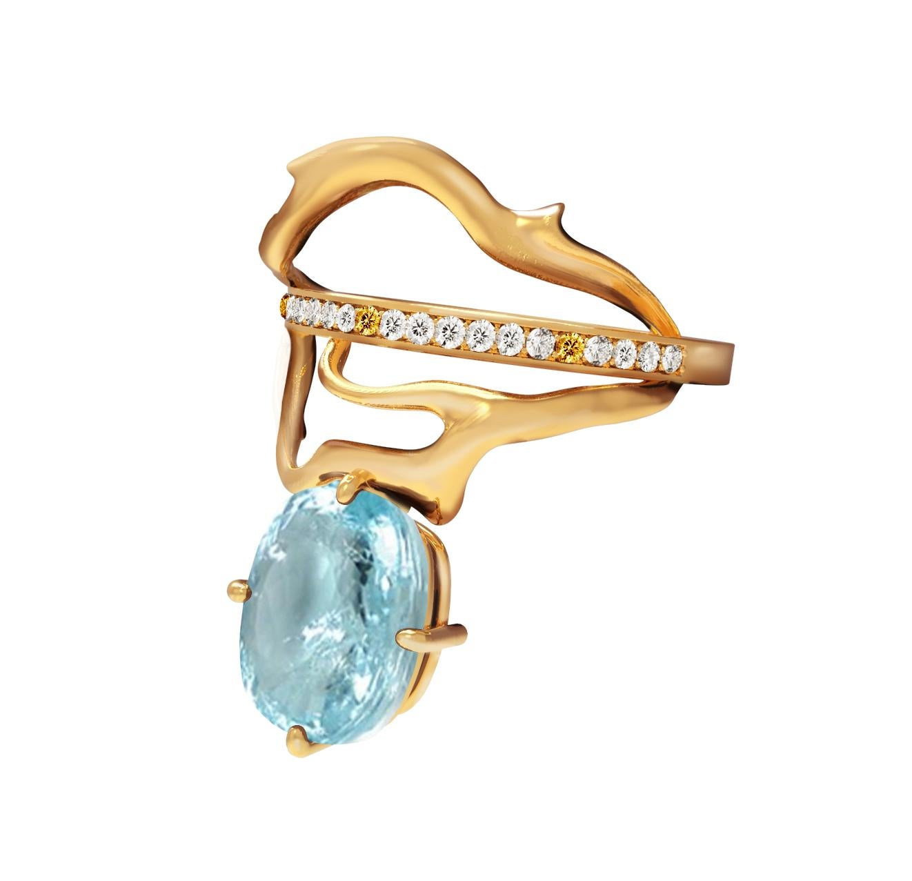 18 Karat Yellow Gold Diamonds Ring with Copper Bearing Paraiba Tourmaline In New Condition For Sale In Berlin, DE