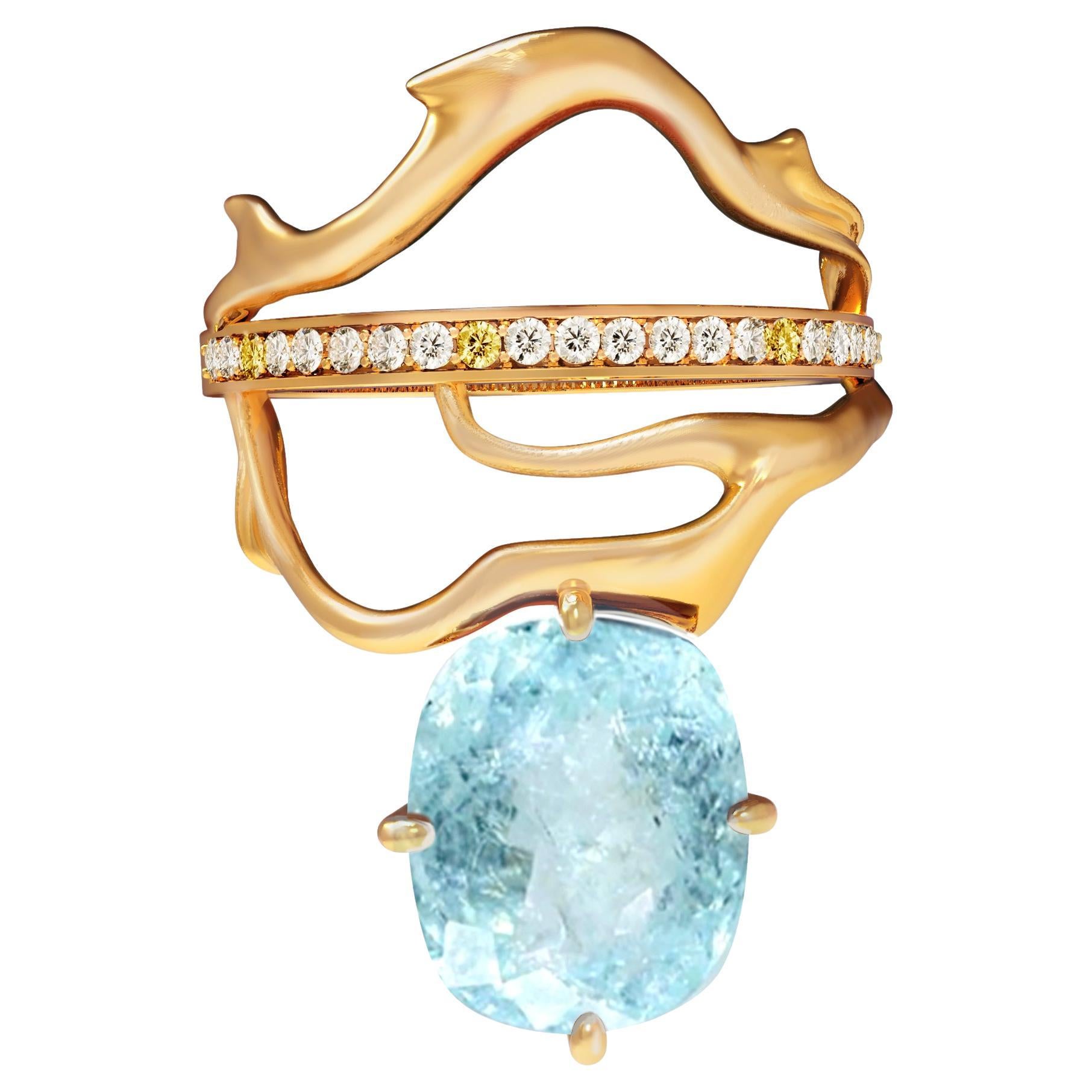 18 Karat Yellow Gold Diamonds Ring with Copper Bearing Paraiba Tourmaline For Sale