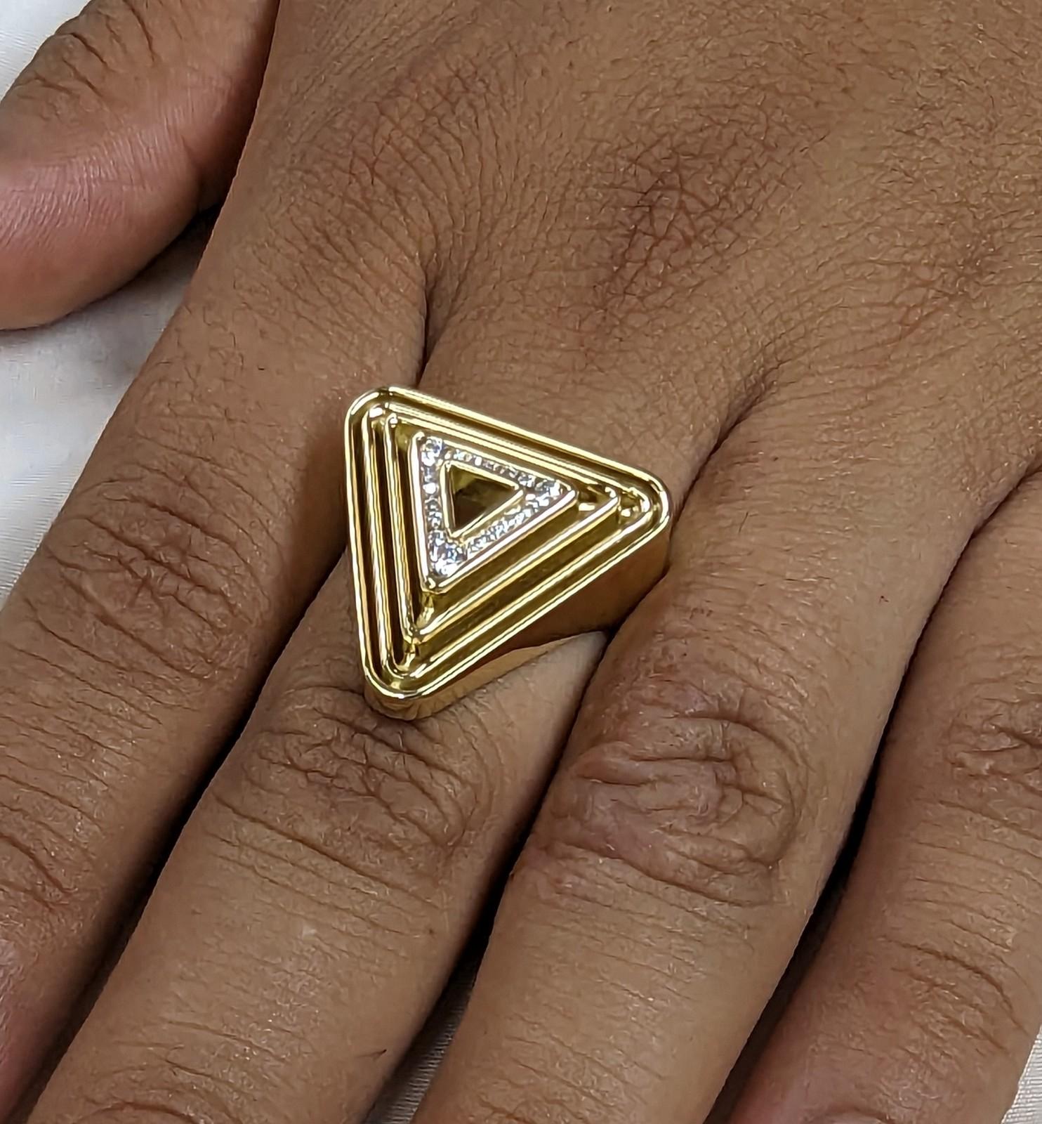 For Sale:  18 Karat Yellow Gold Diamonds Soft Triangle Pyramid Ring 5