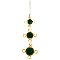 18 Karat Yellow Gold Spanish Tile Pendant with Cabochons Emeralds