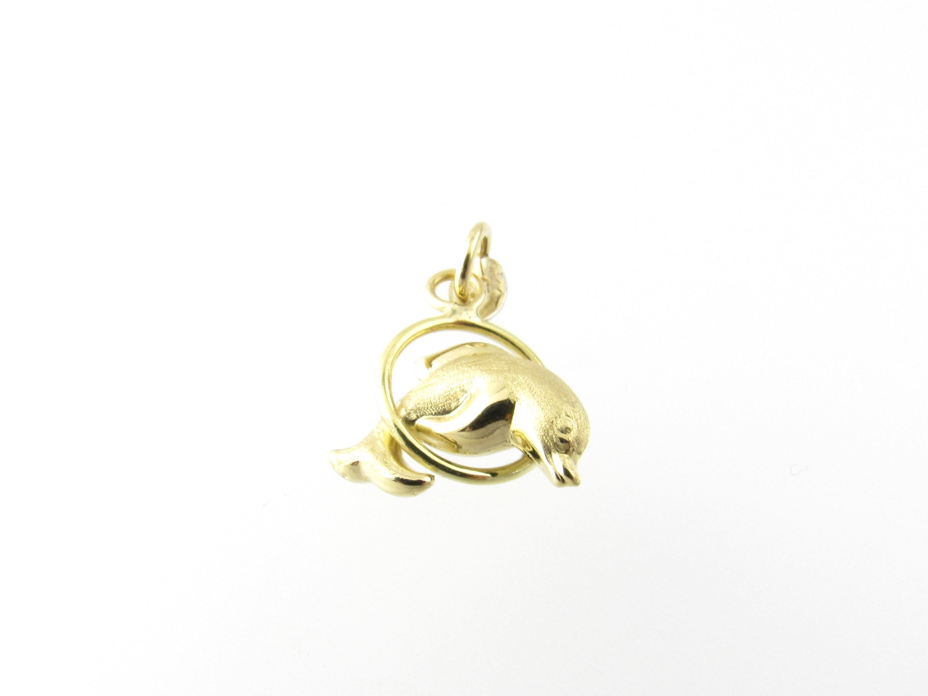 Vintage 18 Karat Yellow Gold Dolphin Charm

The dolphin represents harmony and balance.

This lovely charm features a 3D dolphin jumping through a hoop. Meticulously detailed in 18K yellow gold.

Size: 18 mm x 16 mm (actual charm)

Weight: 1.2 dwt.