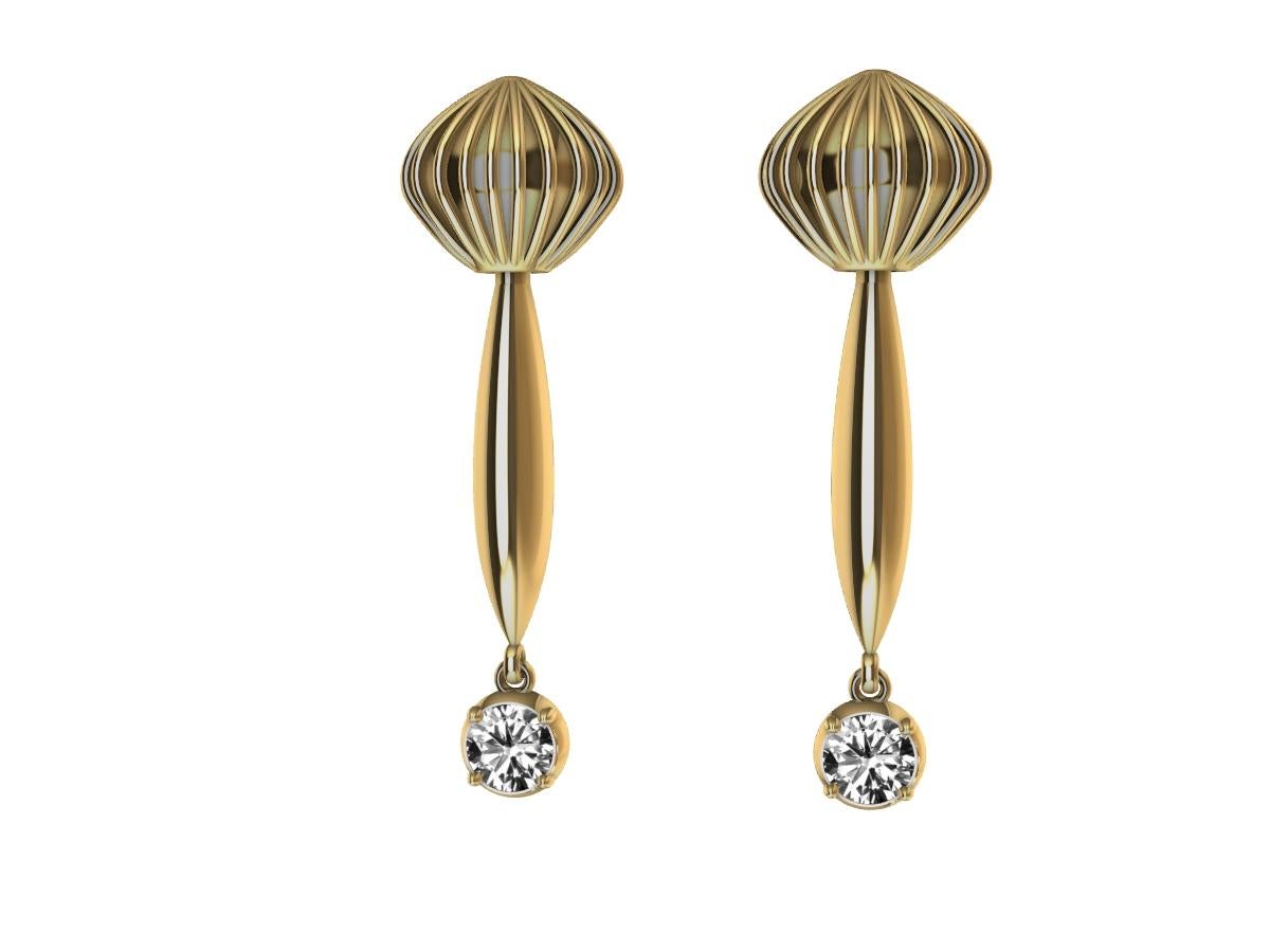 Round Cut 18 Karat Yellow Gold Dome Diamond Dangle Earrings For Sale