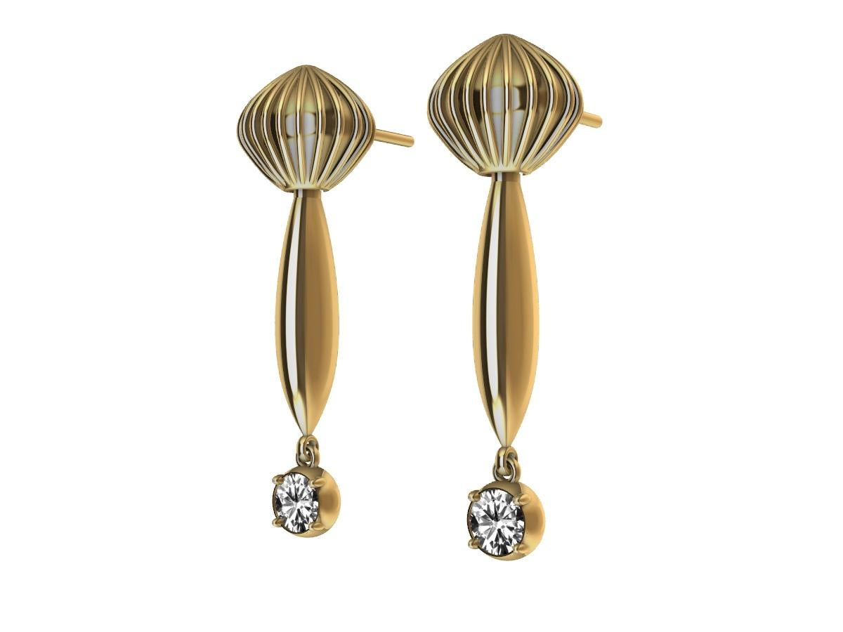 18 Karat Yellow Gold Dome Diamond Dangle Earrings In New Condition For Sale In New York, NY