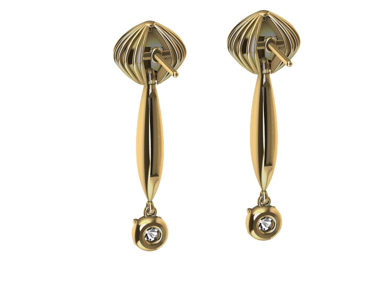 18 Karat Yellow Gold Dome Diamond Dangle Earrings For Sale 1