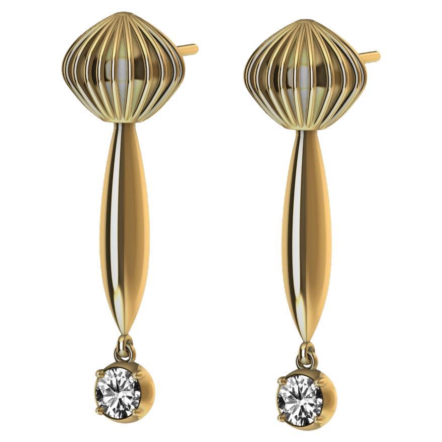 18 Karat Yellow Gold Dome Diamond Dangle Earrings For Sale