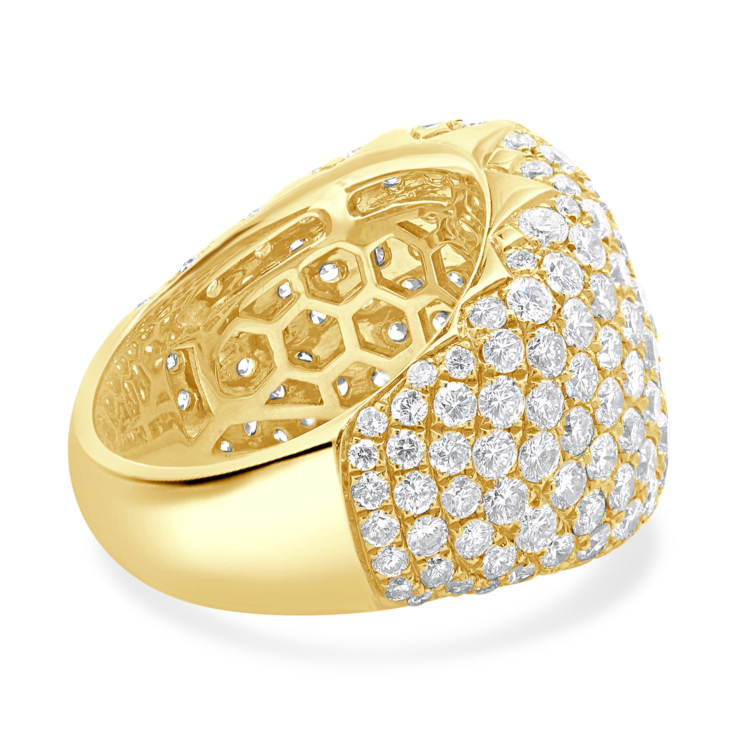Round Cut 18 Karat Yellow Gold Domed Diamond Ring For Sale