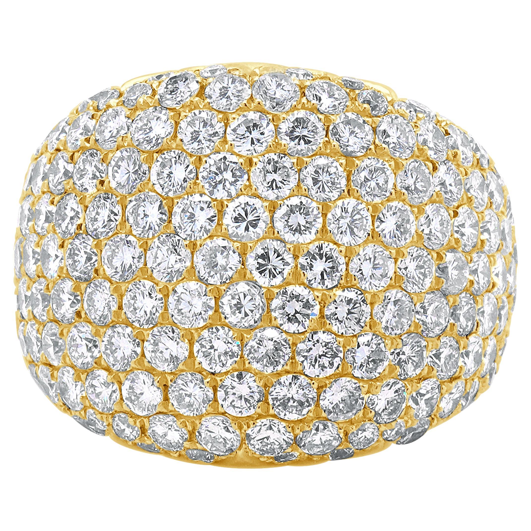 18 Karat Yellow Gold Domed Diamond Ring For Sale