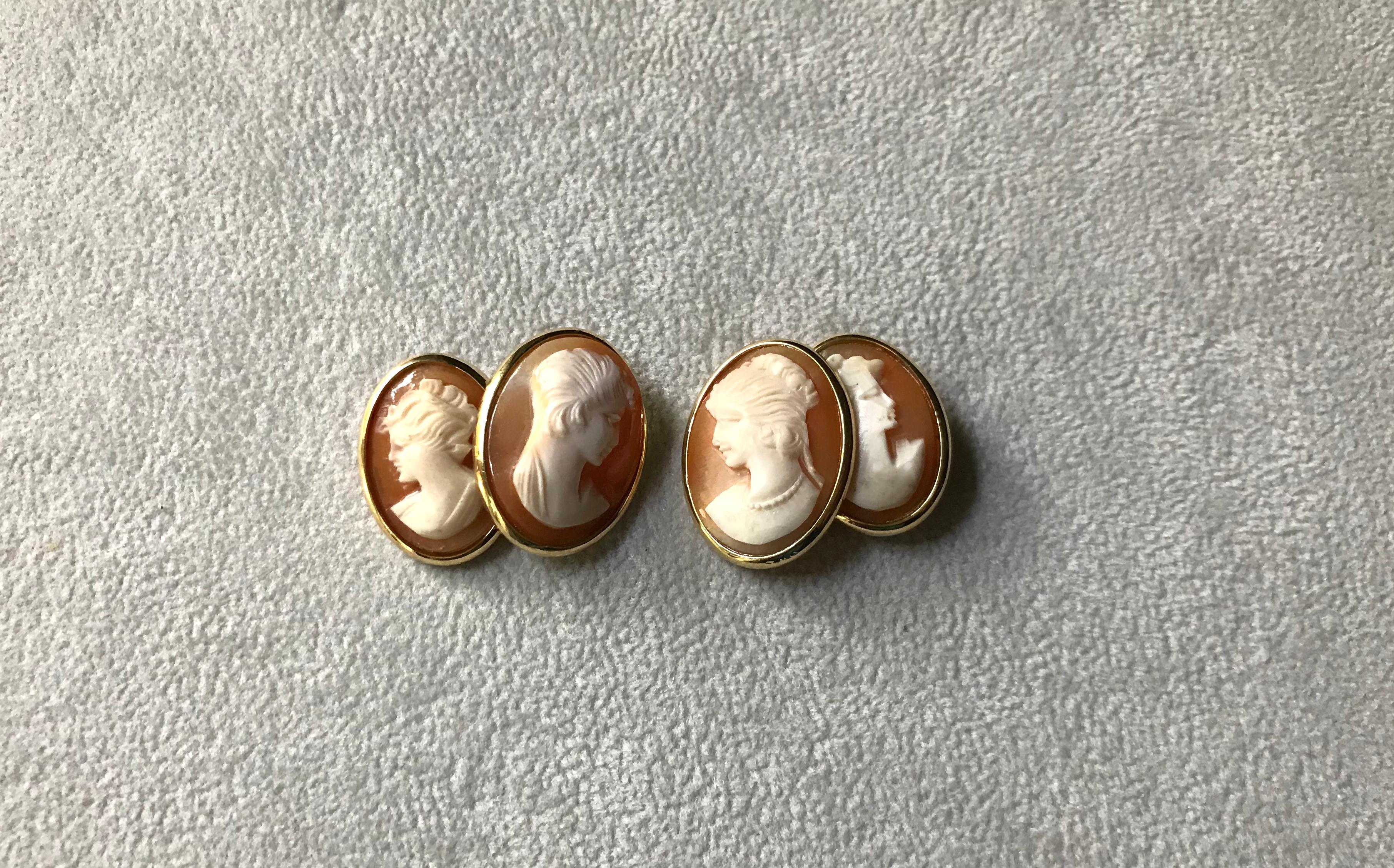 18 Karat Yellow Gold Double Cameo Cufflinks In New Condition For Sale In Milano, IT