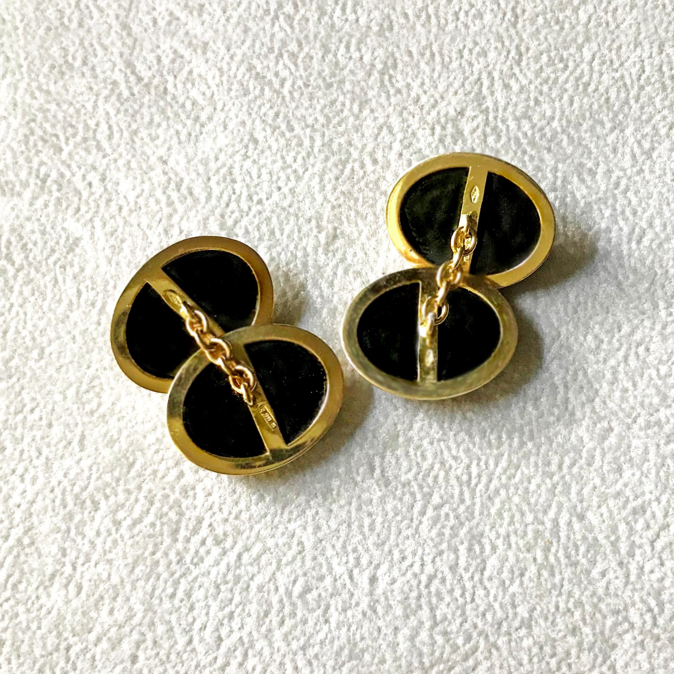 18 Karat Yellow Gold Double Cross Jasper and Onyx Cufflinks In New Condition For Sale In Milano, IT