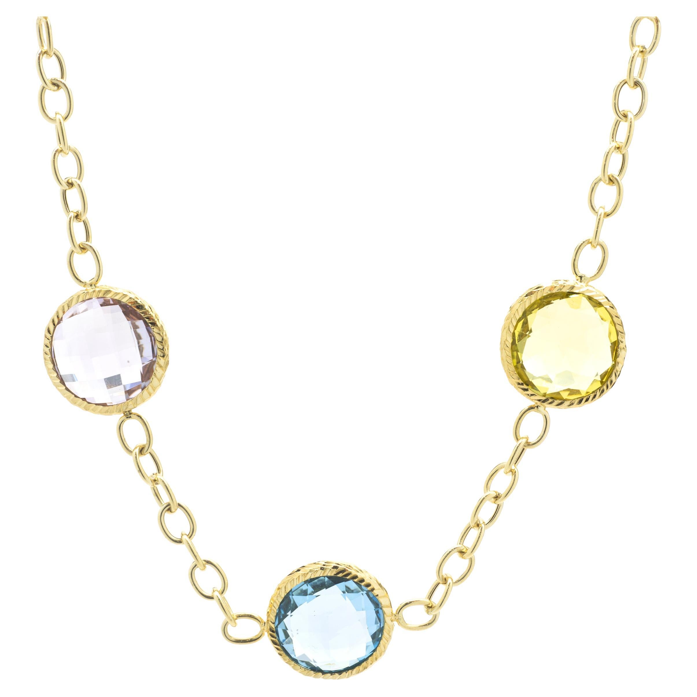 18 Karat Yellow Gold Double Faceted Multi Gemstone Necklace For Sale