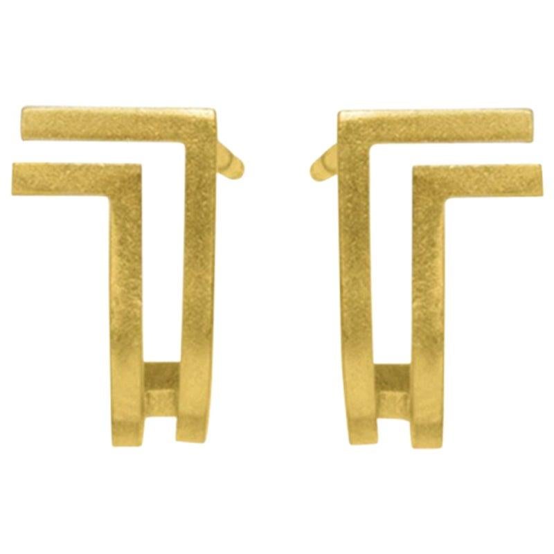 18-Karat Yellow Gold Double Lines Curve Fine Earrings