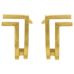 18-Karat Yellow Gold Double Lines Curve Fine Earrings