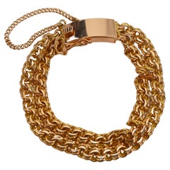 18 Karat Yellow Gold Double Link Twin Chain Bracelet w Large Box Clasp