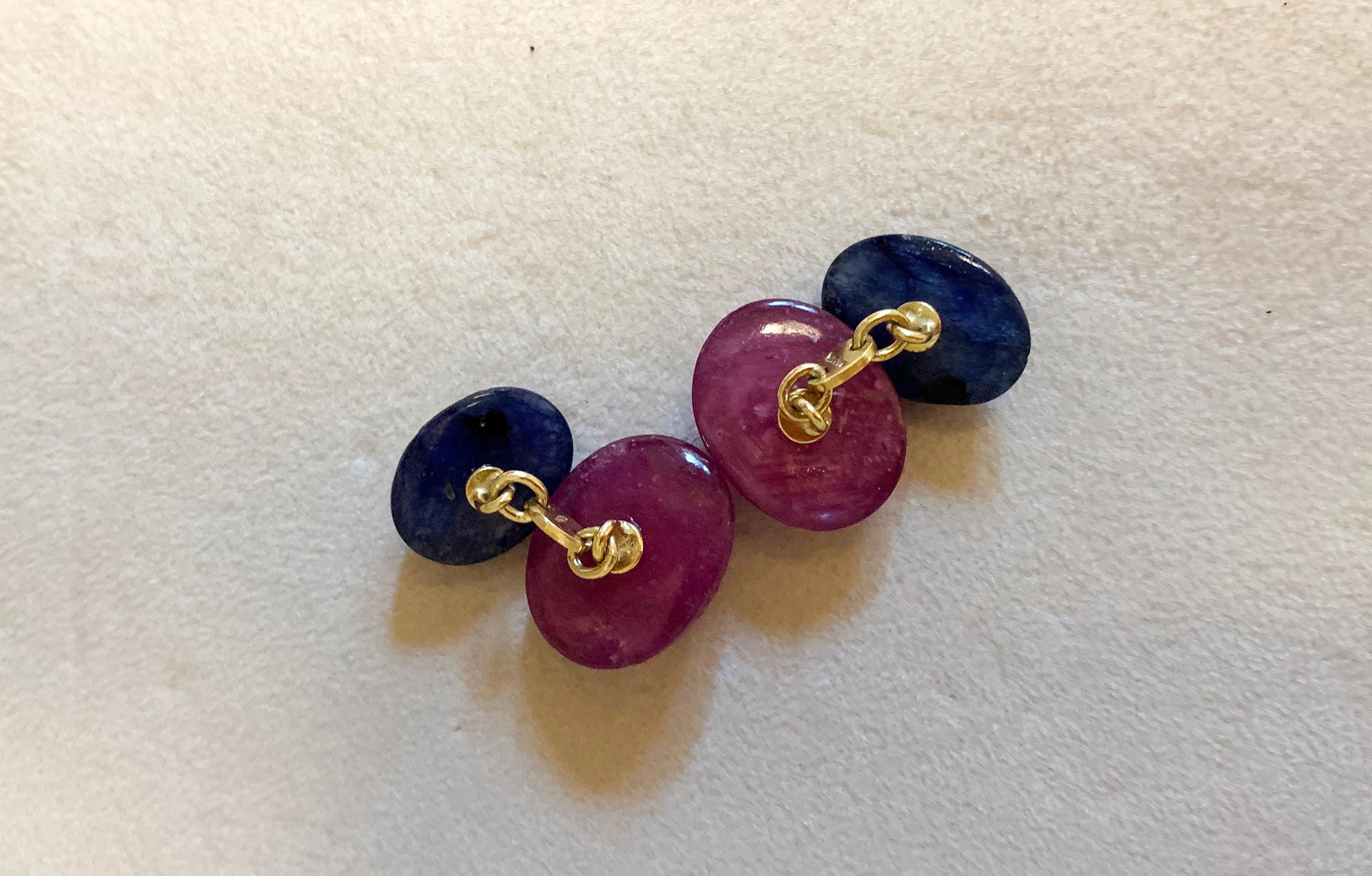 18 Karat Yellow Gold Double Oval Cufflinks in Sapphire Ruby and Diamonds For Sale 2