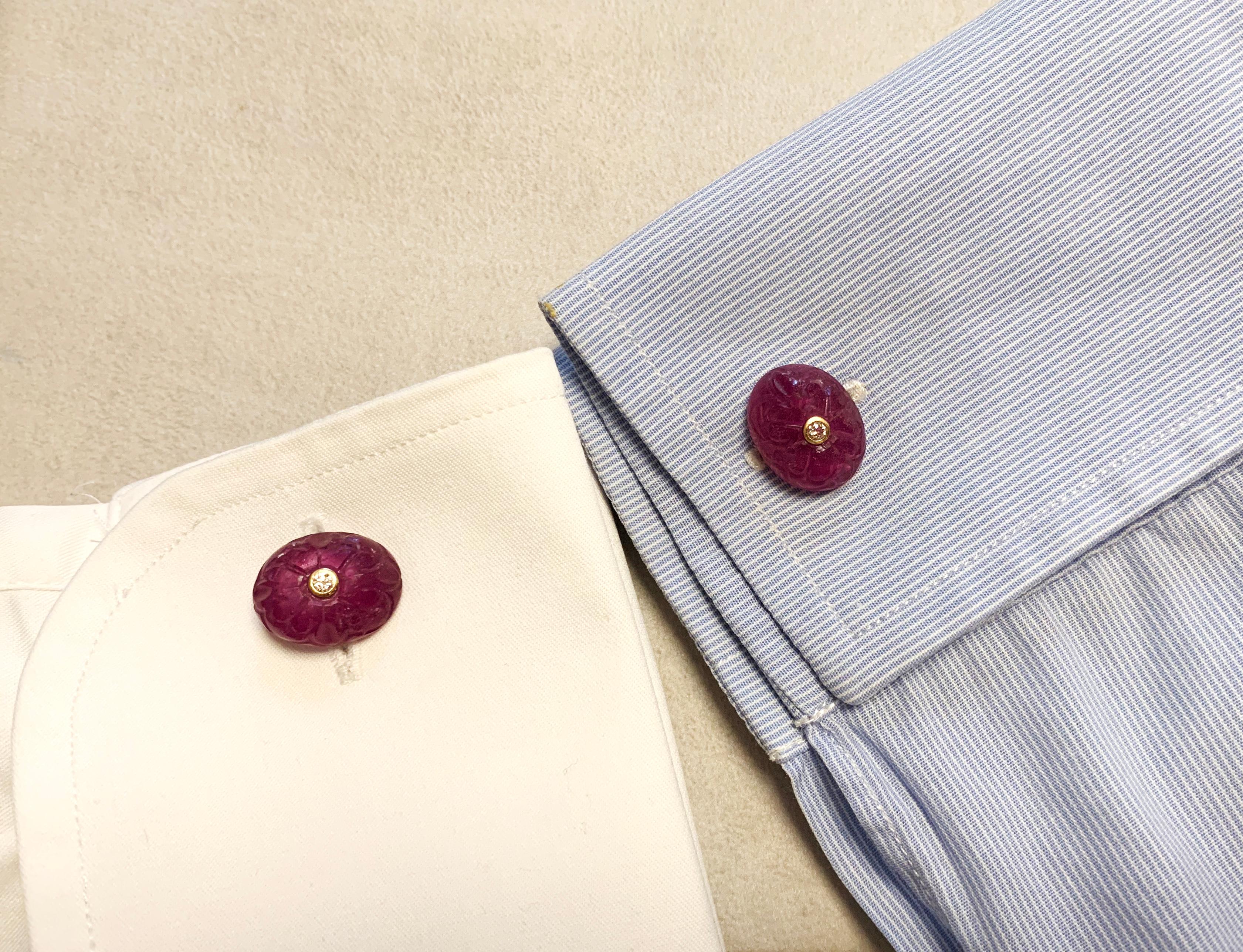 18 Karat Yellow Gold Double Oval Cufflinks in Sapphire Ruby and Diamonds 4