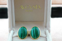 18 Karat Yellow Gold Double Oval Malachite Cufflinks