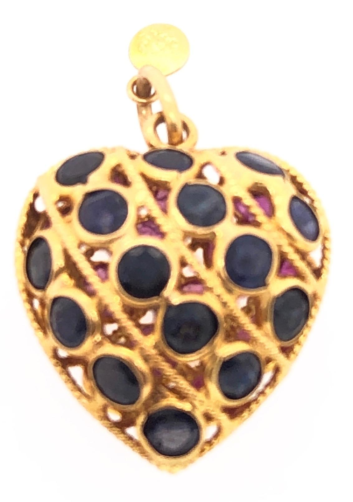 18 Karat Yellow Gold Double Sided Heart Charm / Pendant Ruby and Sapphire In Good Condition In Stamford, CT