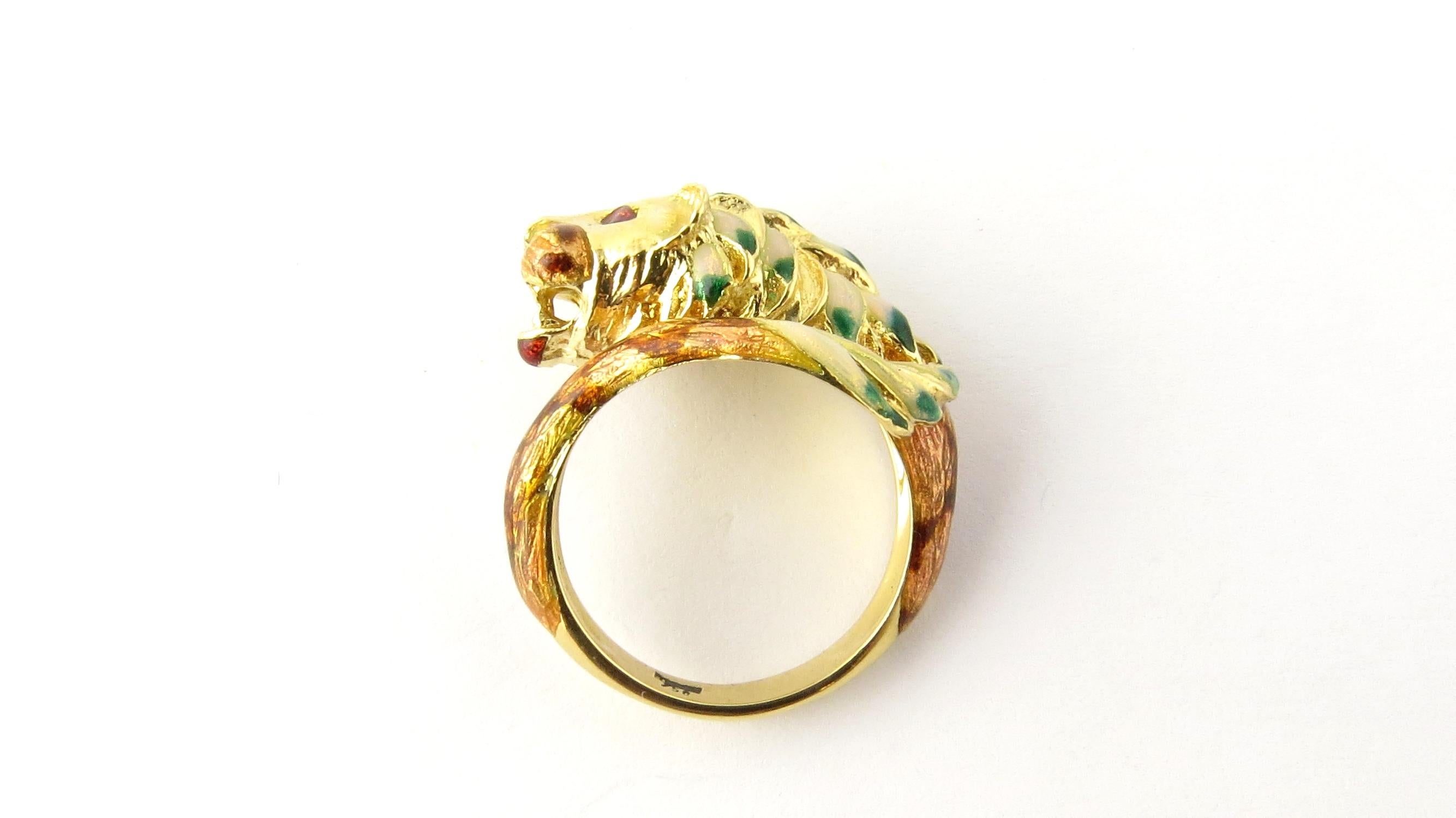 Women's 18 Karat Yellow Gold and Enamel Lion Head Ring