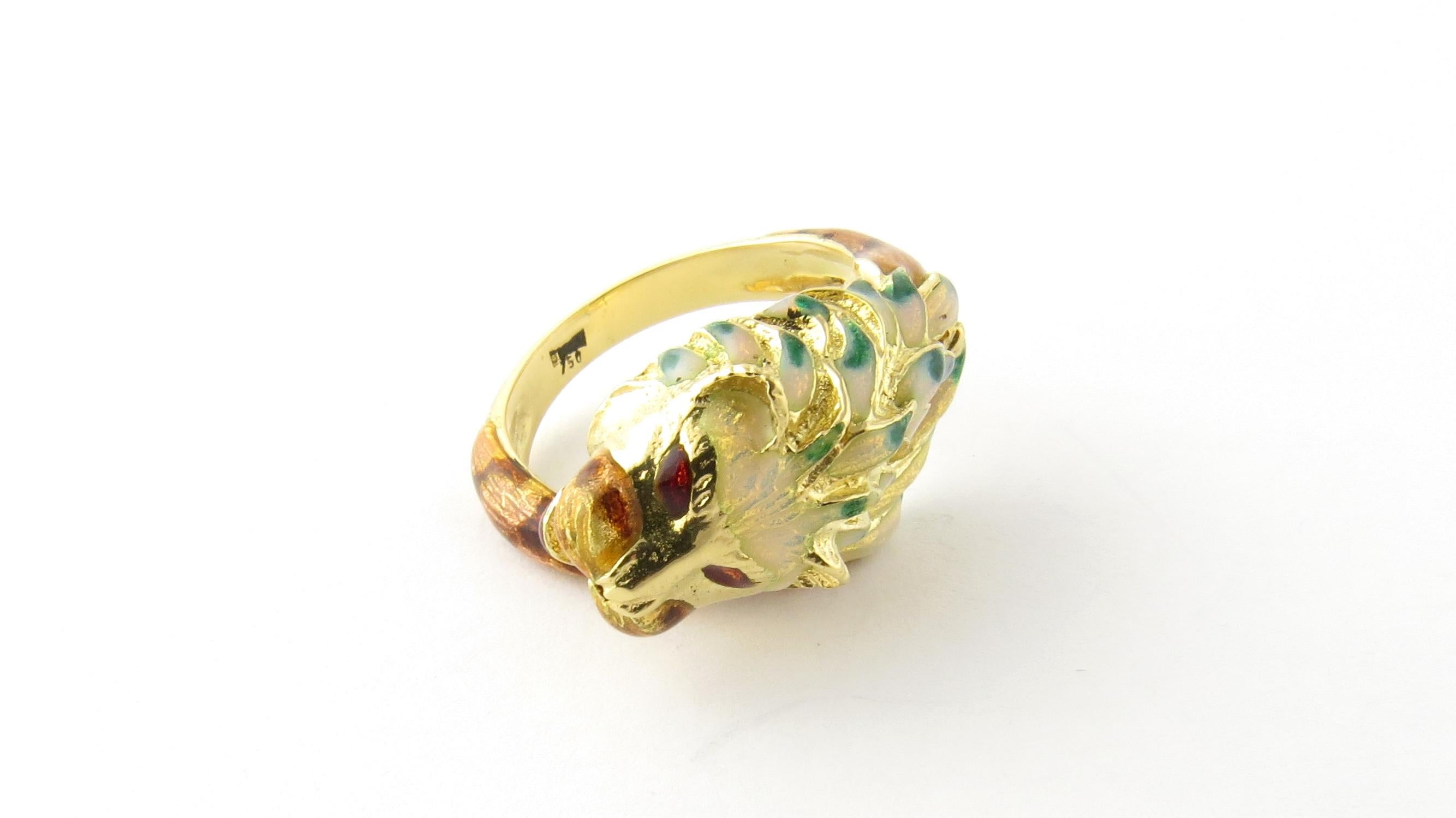 18 Karat Yellow Gold and Enamel Lion Head Ring 3
