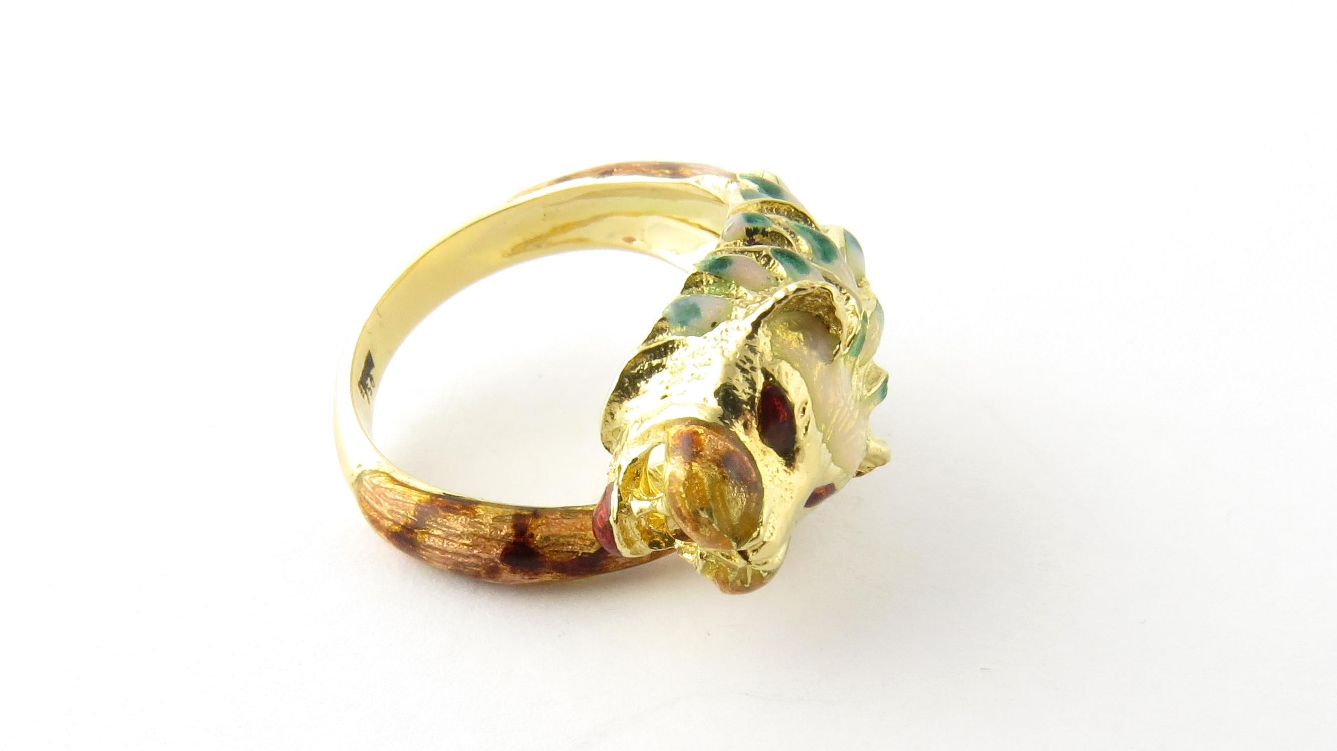18 Karat Yellow Gold and Enamel Lion Head Ring 4