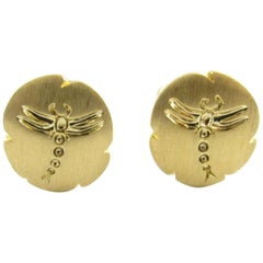 Vintage 18 Karat Yellow Gold Dragonfly Clip-On Earrings