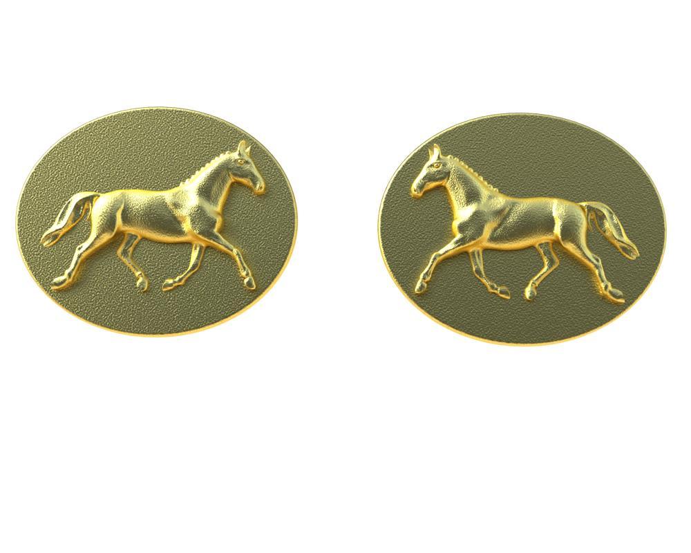 18 Karat Yellow Gold Dressage Horse Cufflinks In New Condition For Sale In New York, NY