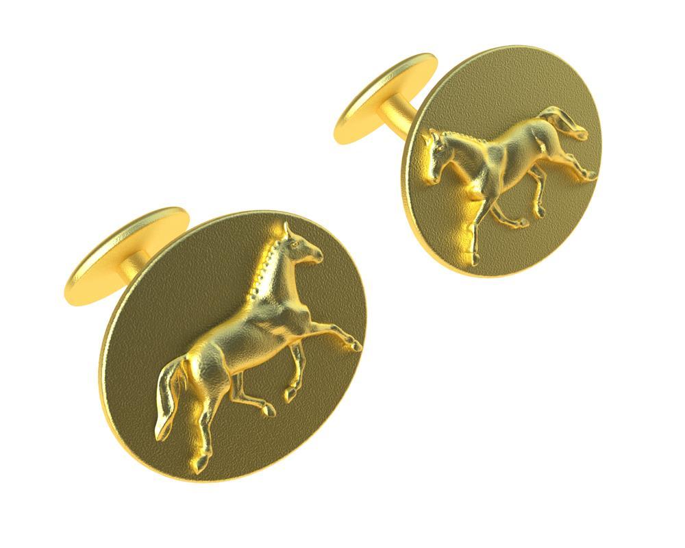 Women's or Men's 18 Karat Yellow Gold Dressage Horse Cufflinks For Sale