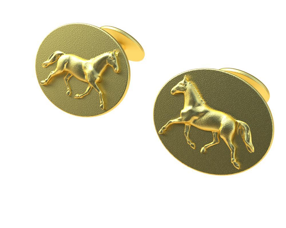 18 Karat Yellow Gold Dressage Horse Cufflinks For Sale 2