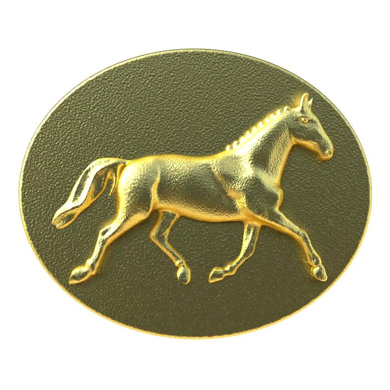 18 Karat Yellow Gold Dressage Horse Cufflinks, Tiffany Designer, Thomas Kurilla sculpted these elegant trotting horses for the equestrian lovers. Simply floating in the air as these horses trot.  18ky matte finished to see the details easily. 19mm