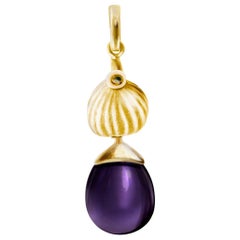 Eighteen Karat Yellow Gold Drop Brooch with Amethyst Featured in Vogue