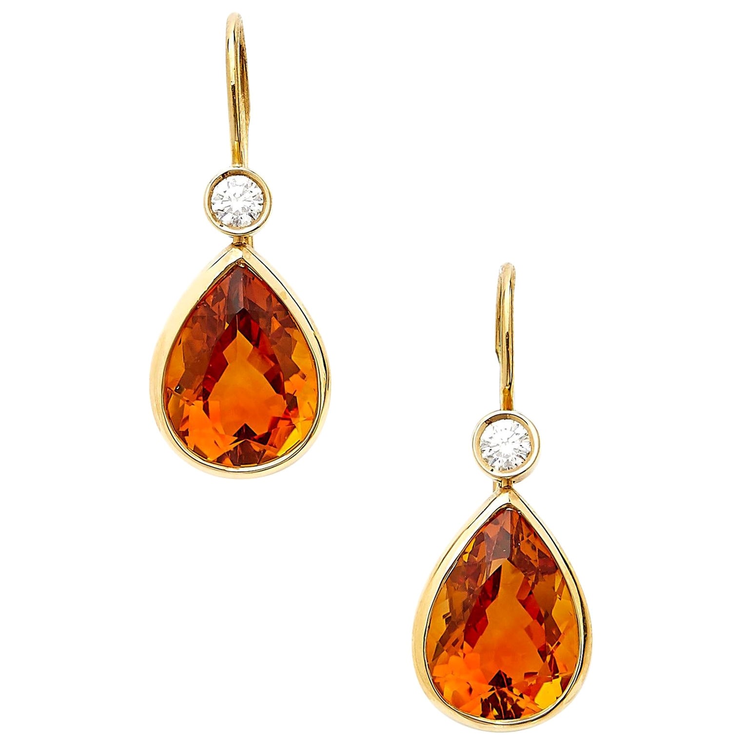18 Karat Gelbgold Tropfenohrringe mit 10,02 Karat Zitrinen und Diamanten