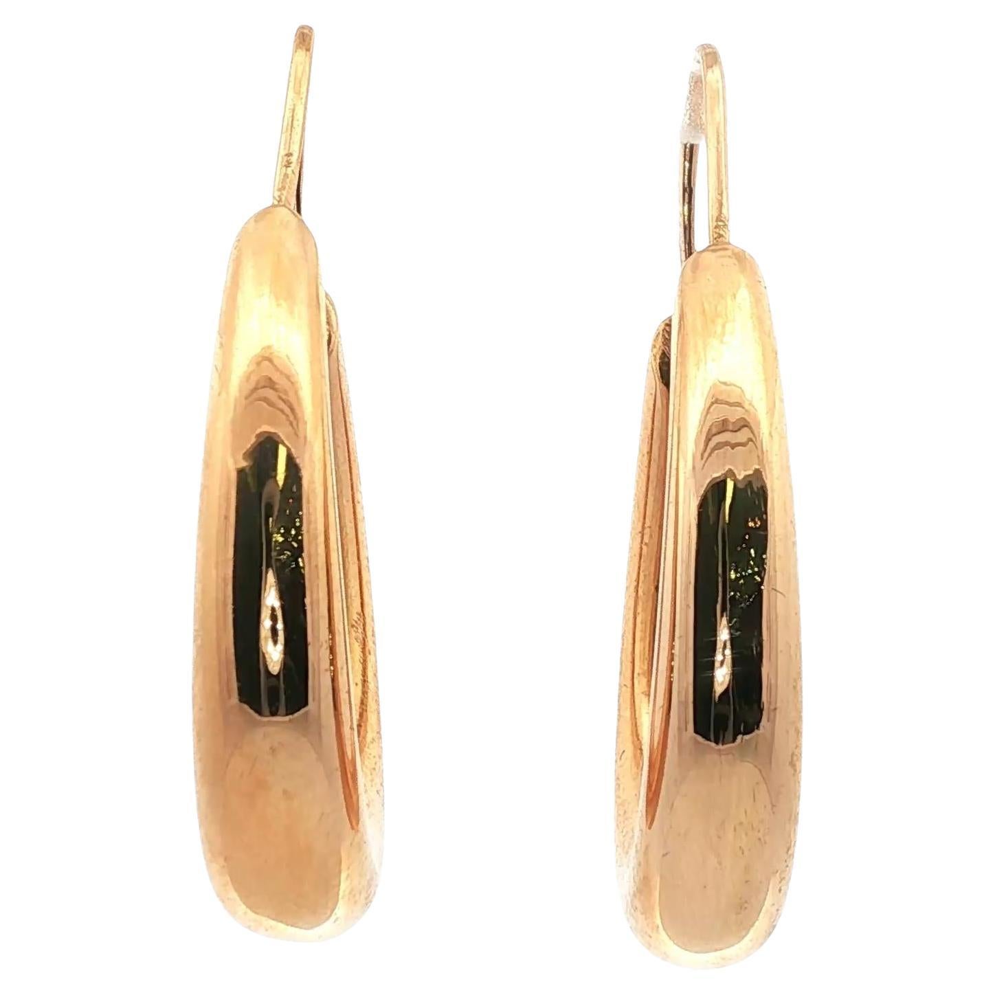 18 Karat Yellow Gold Drop Dangle Hoop Earrings