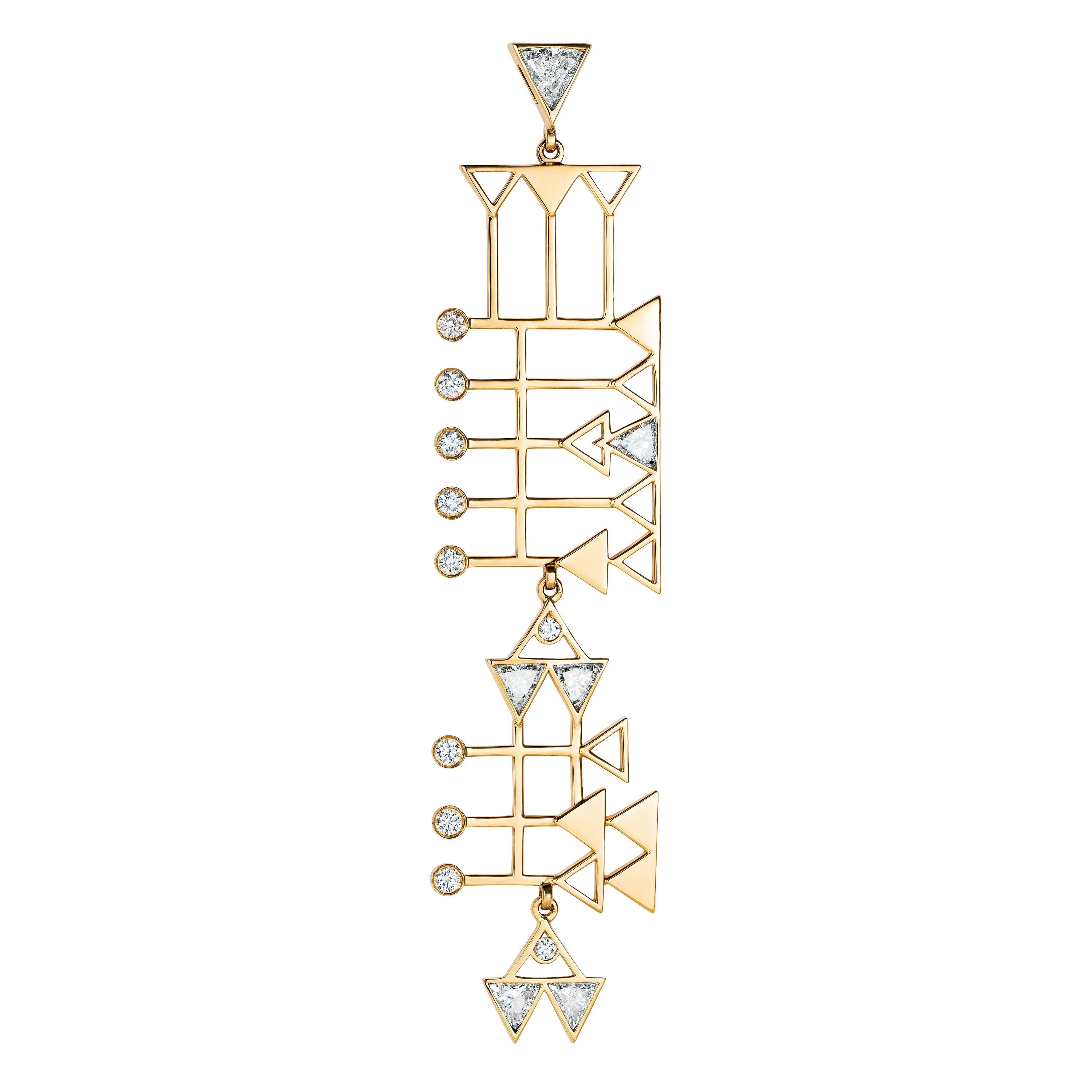 18 Karat Yellow Gold Drop Earring with Diamonds For Sale