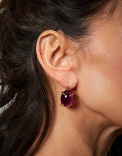 18 Karat Yellow Gold Drop Earrings with 37.5 Carat Cabochon Brazilian Amethysts