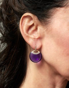 18 Karat Yellow Gold Drop Earrings Set with Amethyst, Smoky Quartz and Diamonds