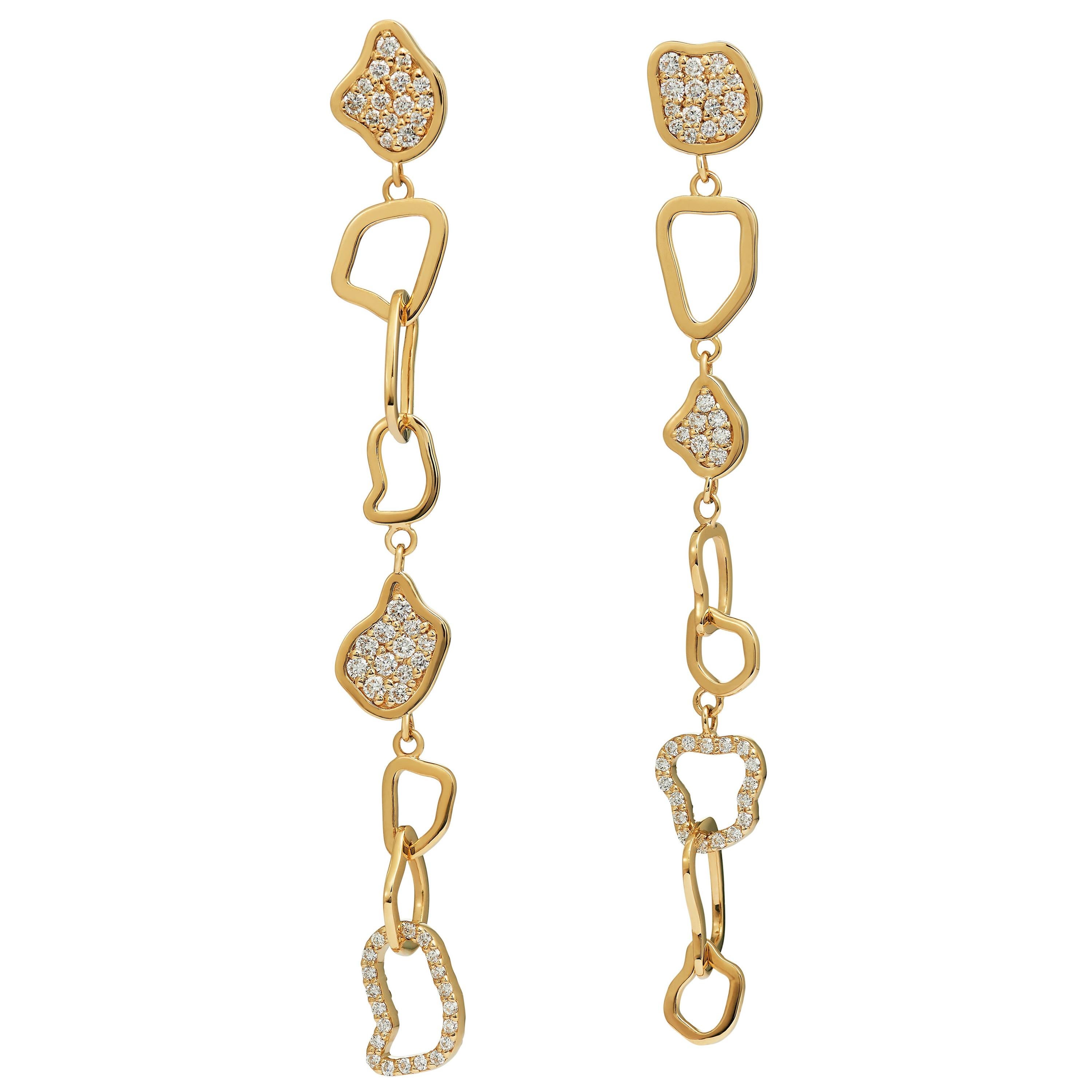 18 Karat Yellow Gold Drop Earrings with Diamonds For Sale