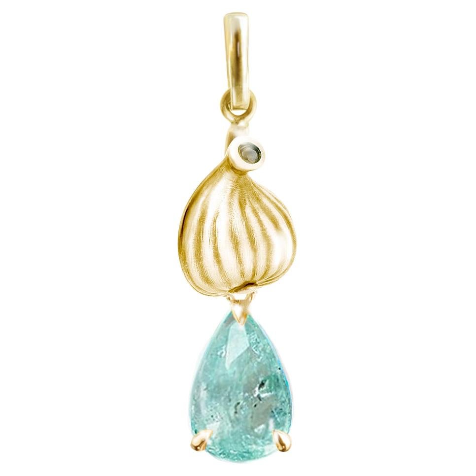 Eighteen Karat Yellow Gold Drop Pendant Necklace with Paraiba Tourmaline For Sale