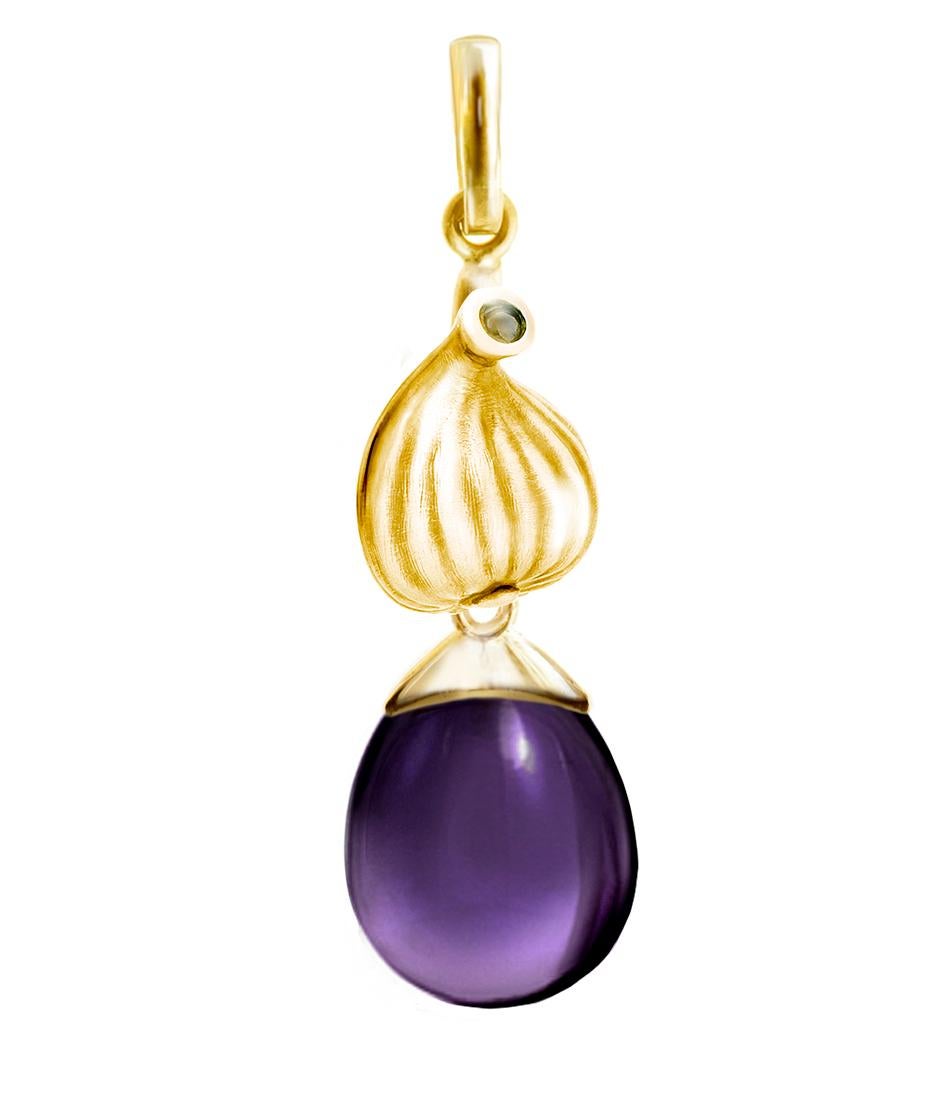 Contemporary Eighteen Karat Yellow Gold Drop Pendant Necklace with Amethyst by the Artist For Sale