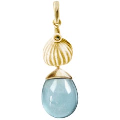 18 Karat Yellow Gold Drop Pendant Necklace with Aquamarine by the Artist