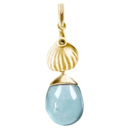 Collana con ciondolo a goccia in oro giallo 18 carati con topazio blu dell'artista