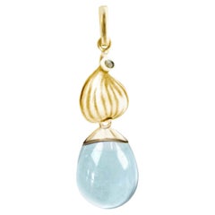 18 Karat Yellow Gold Drop Pendant Necklace with Blue Topaz by the Artist