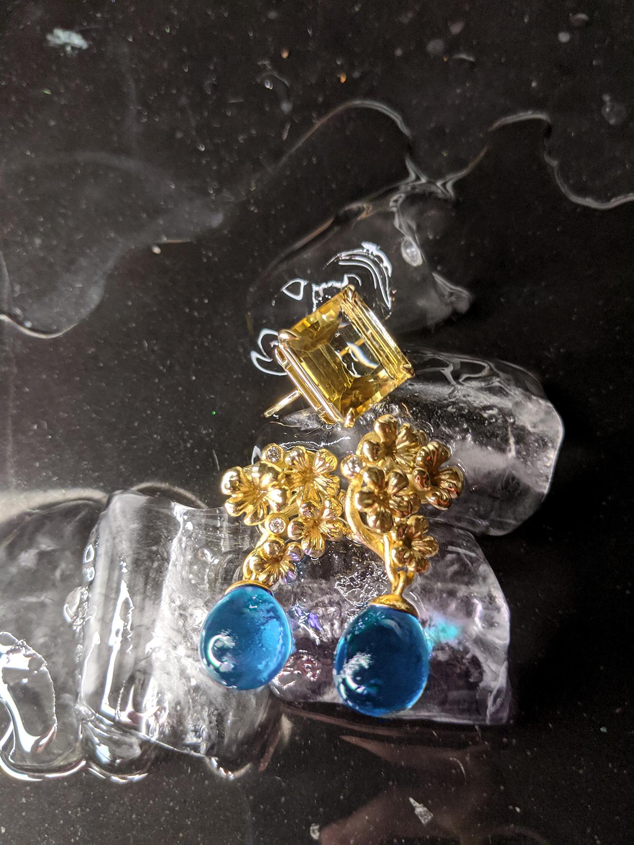 18 Karat Gelbgold Tropfenanhänger-Halskette mit Diamanten und abnehmbarem Quarz im Angebot 8